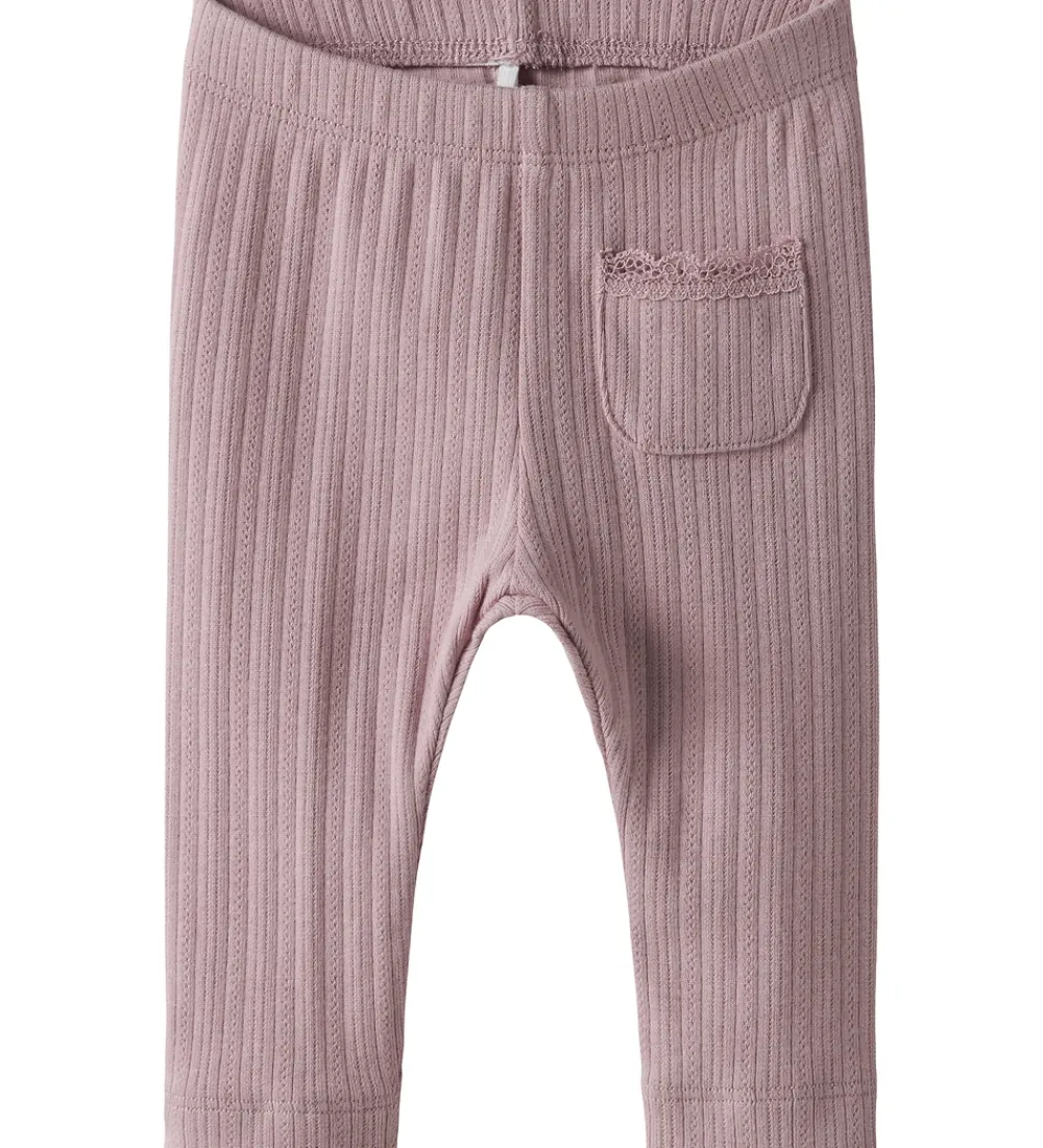 Leggings-Name It Leggings - Rib - NbfSiva - Keepsake Lilac m. Hulmønster