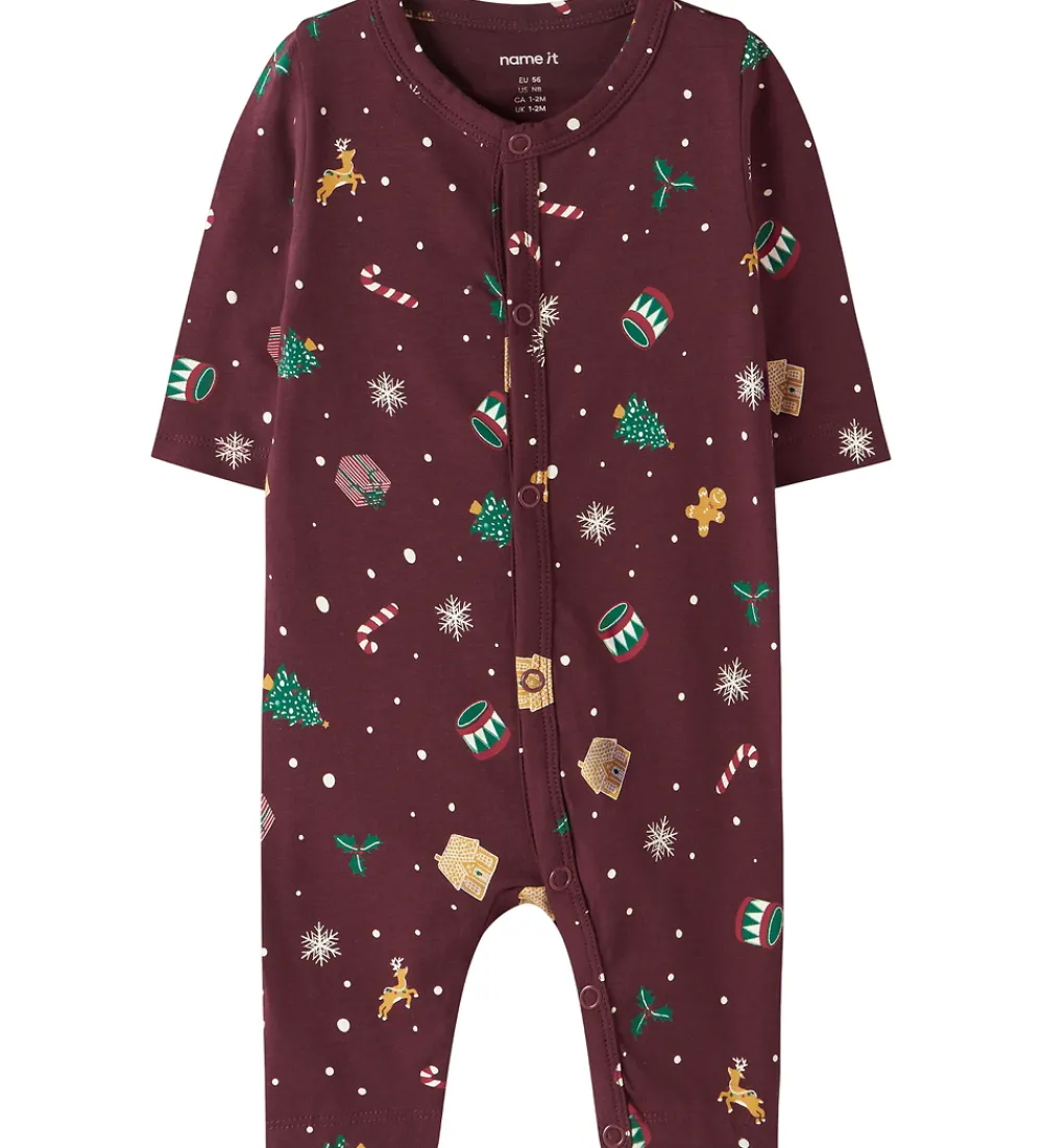 Name It Nattøj*Natdragt - NbnVismas - Burgundy/Xmas AOP