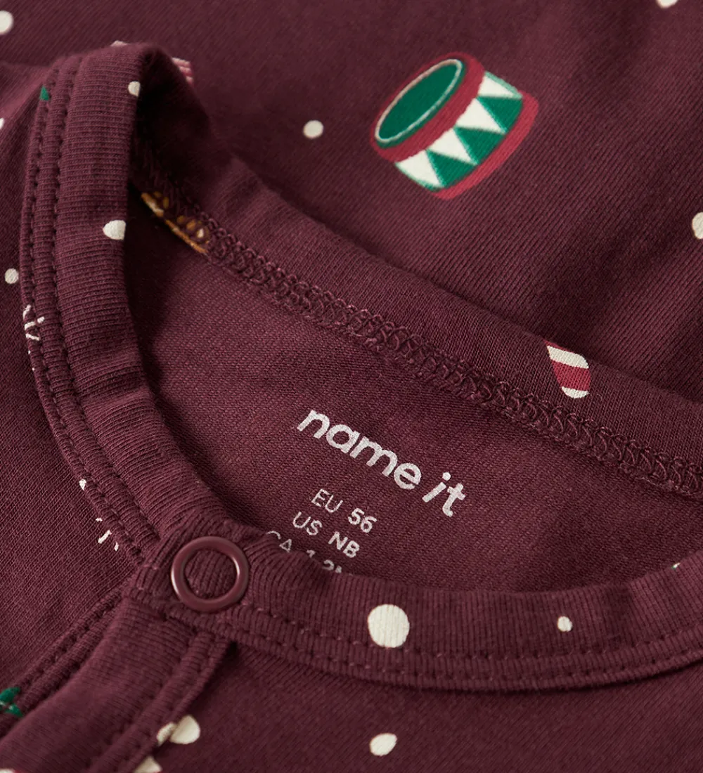 Name It Nattøj*Natdragt - NbnVismas - Burgundy/Xmas AOP