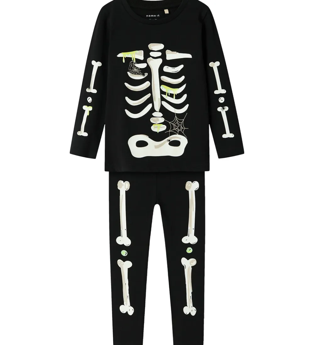 Name It Halloween*Nattøj - 2-delt - Glow - NmnOwen - Sort/Lemonade