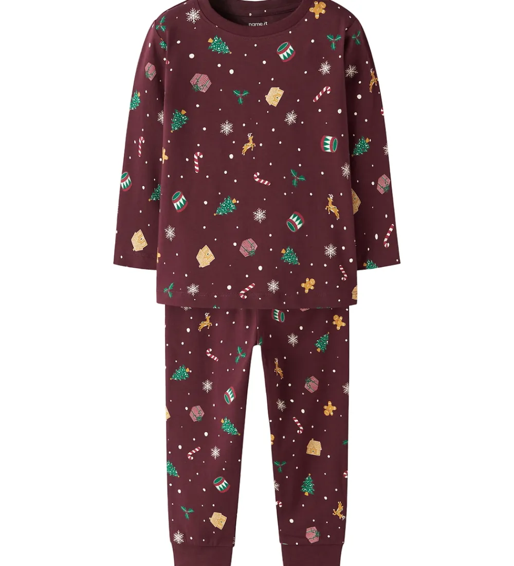 Nattøj-Name It Nattøj - 2-Delt - NmnVismas - Burgundy/Xmas - AOP