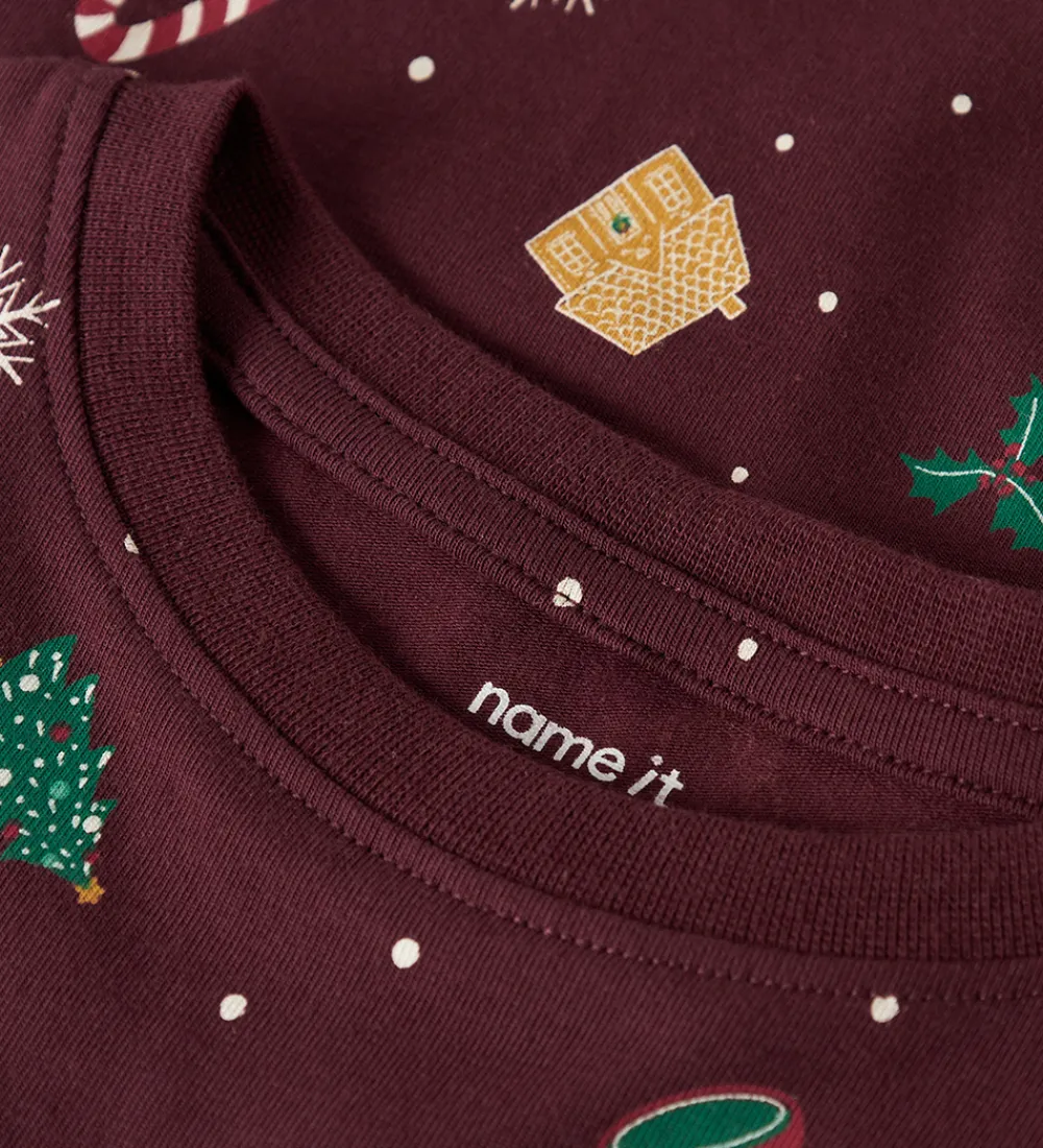 Nattøj-Name It Nattøj - 2-Delt - NmnVismas - Burgundy/Xmas - AOP