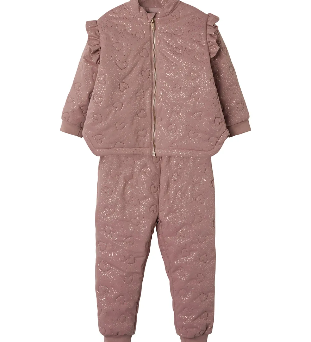 Termotøj-Name It Termotøj m. Fleece - NmfMoon - Woodrose m. Glitter