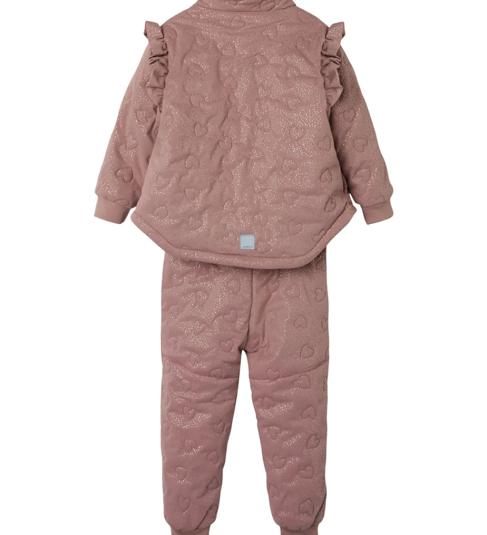 Termotøj-Name It Termotøj m. Fleece - NmfMoon - Woodrose m. Glitter