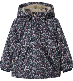 Vinterjakker-Name It Vinterjakke - NmfSnow05 - Dark Sapphire m. Blomster