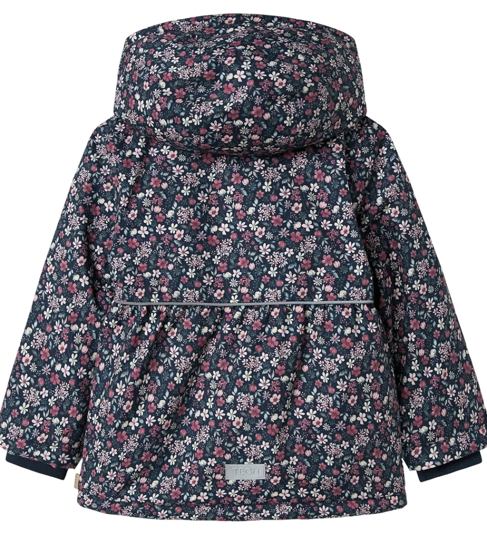 Vinterjakker-Name It Vinterjakke - NmfSnow05 - Dark Sapphire m. Blomster