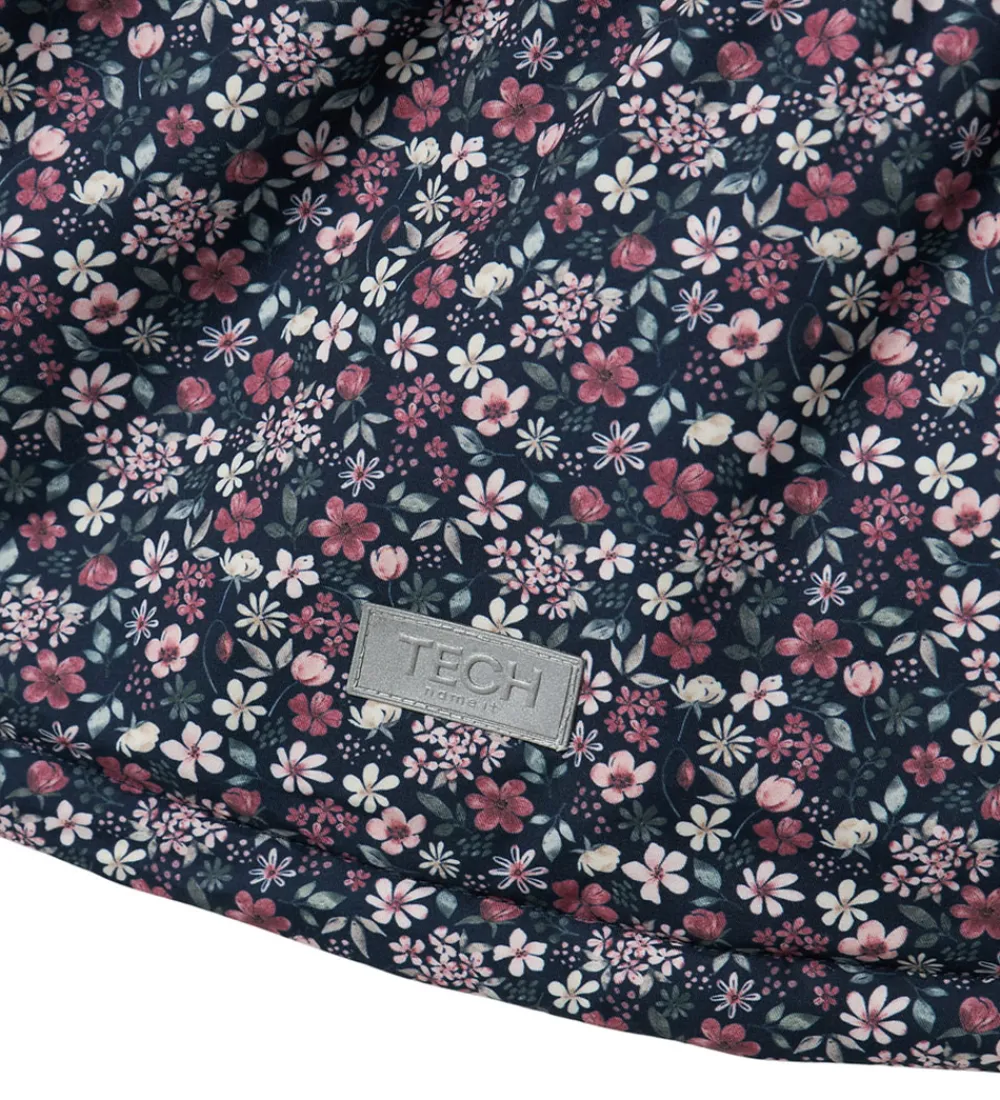 Vinterjakker-Name It Vinterjakke - NmfSnow05 - Dark Sapphire m. Blomster