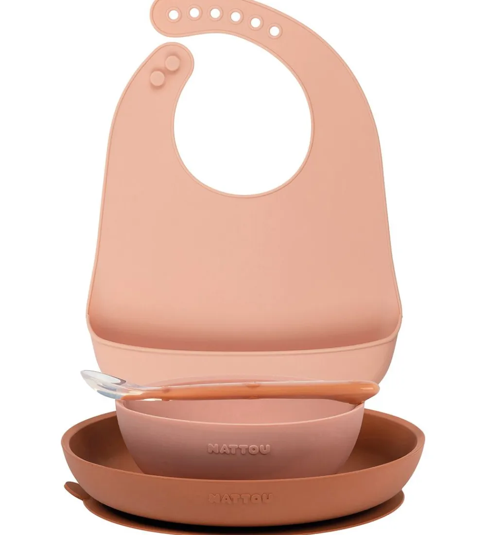 Nattou Spisesæt*Spisesæt - Silikone - 4 dele - Dusty Pink