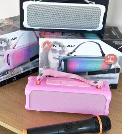 Musikinstrumenter|Højtalere-N-Gear Højtaler m. Mikrofon/Lys - Blazooka 703 - Trådløs - Pink