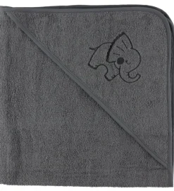 Nørgaard Madsens Babyhåndklæde- Og Poncho|Håndklæder*Babyhåndklæde - 100x100 cm - Grå m. Elefant