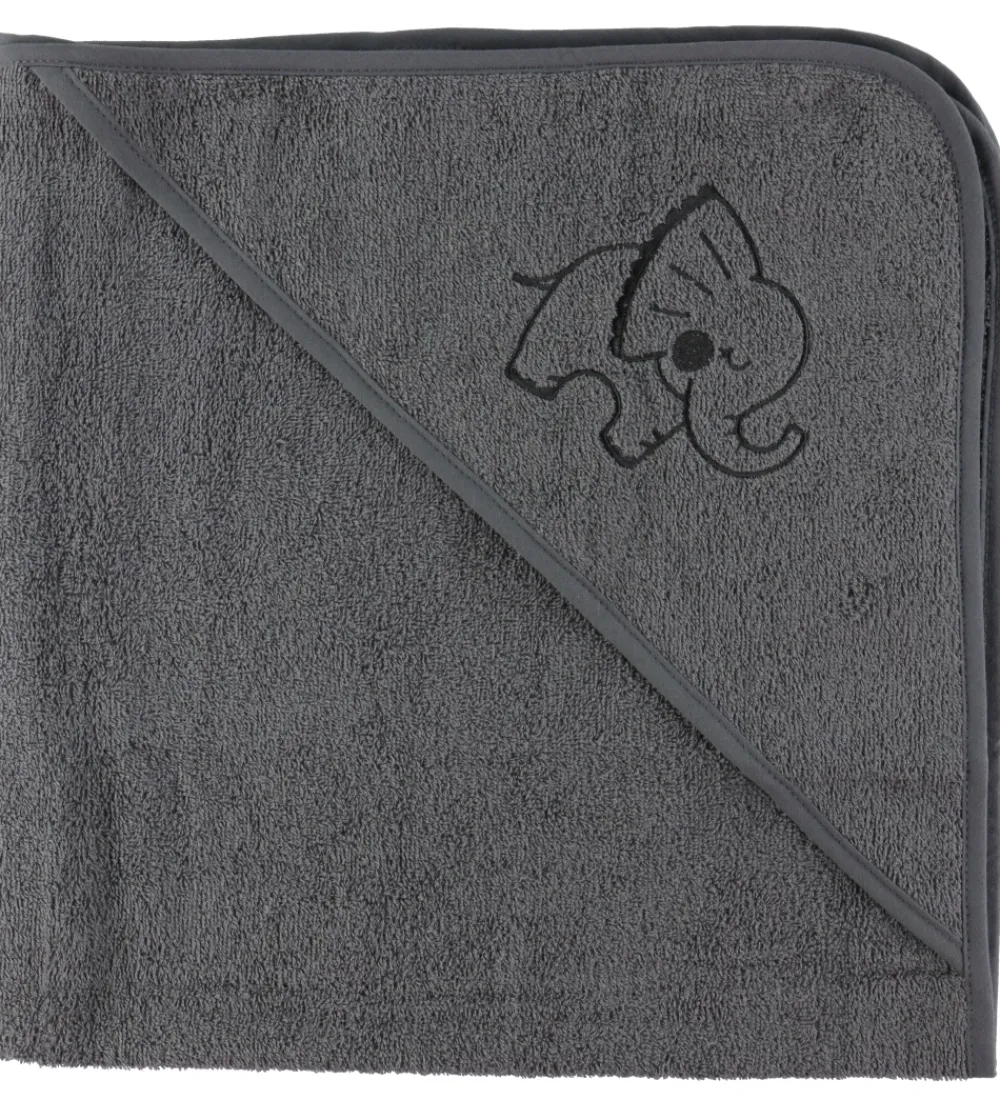 Nørgaard Madsens Babyhåndklæde- Og Poncho|Håndklæder*Babyhåndklæde - 100x100 cm - Grå m. Elefant