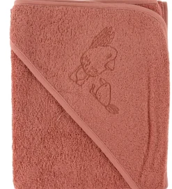 Nørgaard Madsens Babyhåndklæde- Og Poncho*Babyhåndklæde - 100x100 cm - Dusty Red m. Fugl