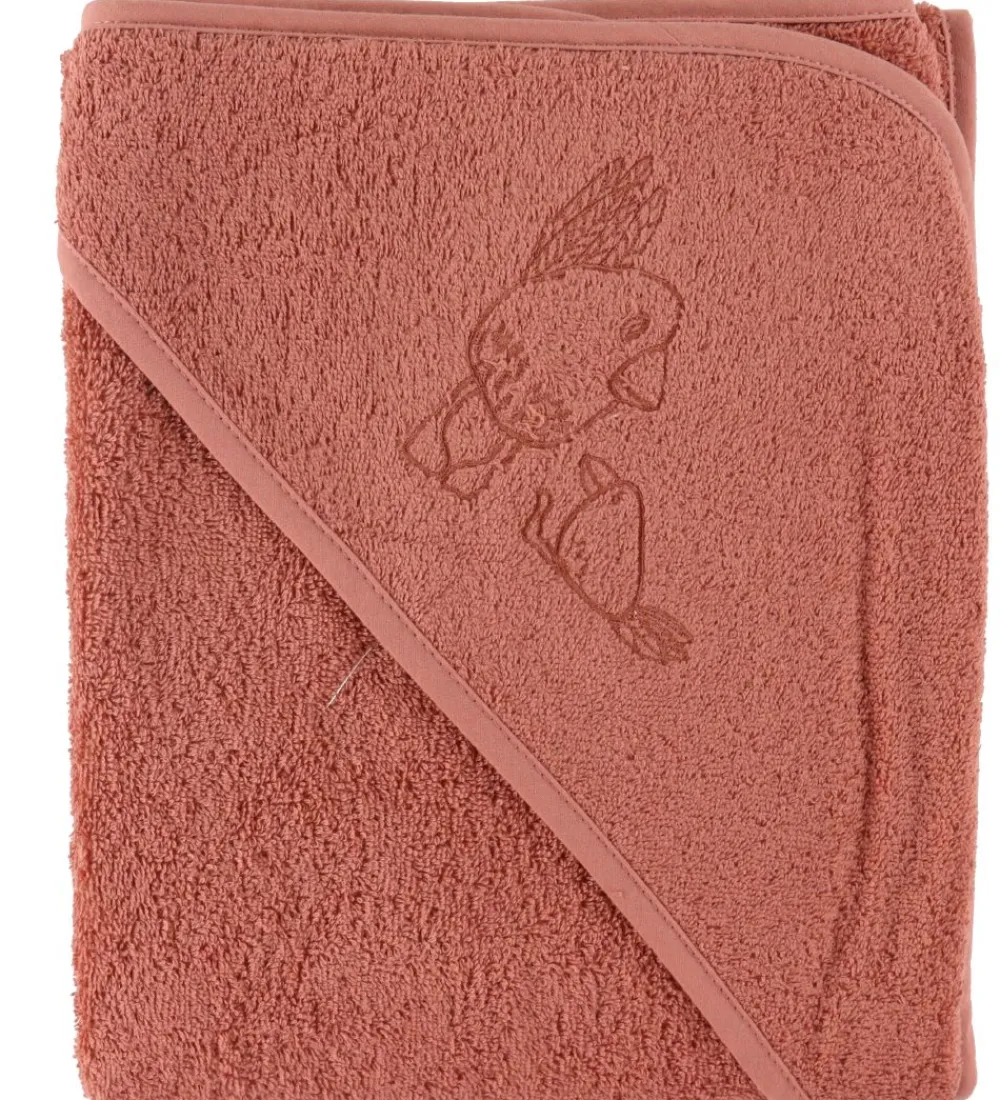 Nørgaard Madsens Babyhåndklæde- Og Poncho*Babyhåndklæde - 100x100 cm - Dusty Red m. Fugl