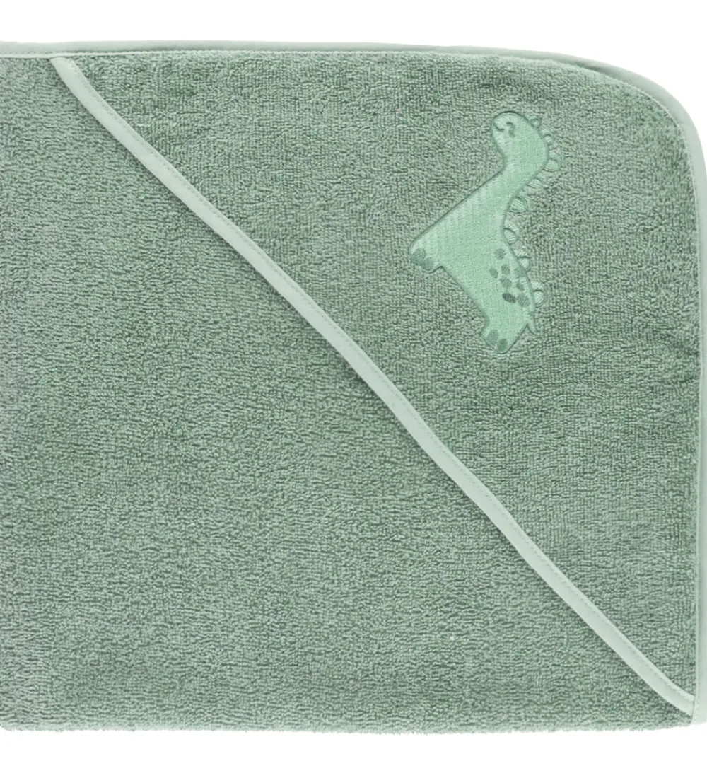 Nørgaard Madsens Babyhåndklæde- Og Poncho|Håndklæder*Babyhåndklæde - 75x75 cm - Dusty Green m. Dino