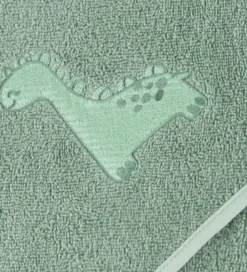 Nørgaard Madsens Babyhåndklæde- Og Poncho|Håndklæder*Babyhåndklæde - 75x75 cm - Dusty Green m. Dino