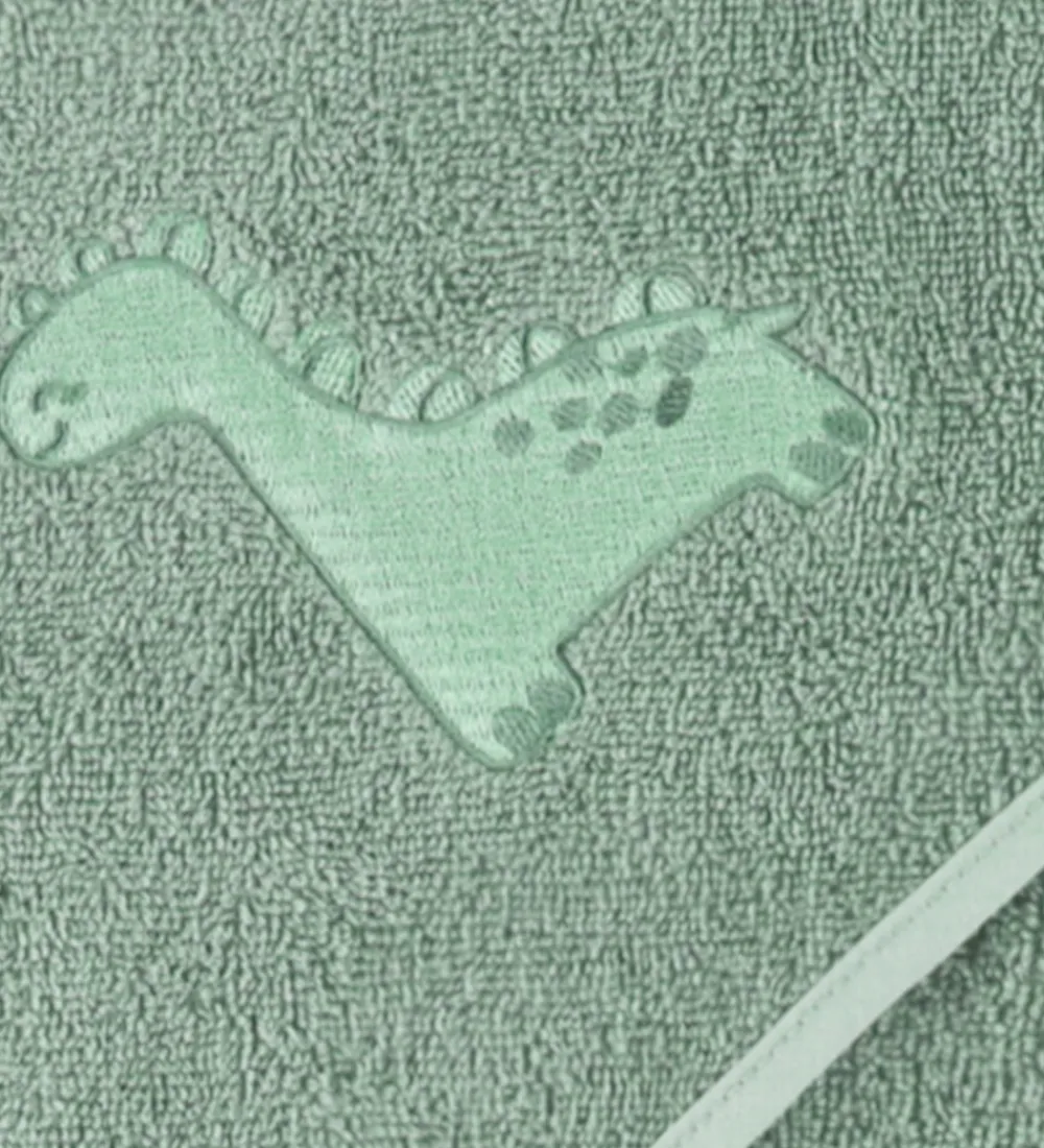 Nørgaard Madsens Babyhåndklæde- Og Poncho|Håndklæder*Babyhåndklæde - 75x75 cm - Dusty Green m. Dino