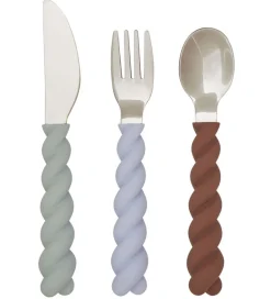 Spisesæt|Børnebestik-OYOY Bestik - Silikone - 3 dele - Mellow Cutlery - Pale Mint/Cho