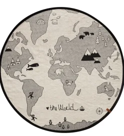 Gulvtæpper-OYOY Gulvtæppe - 135 cm - World - Råhvid/Sort