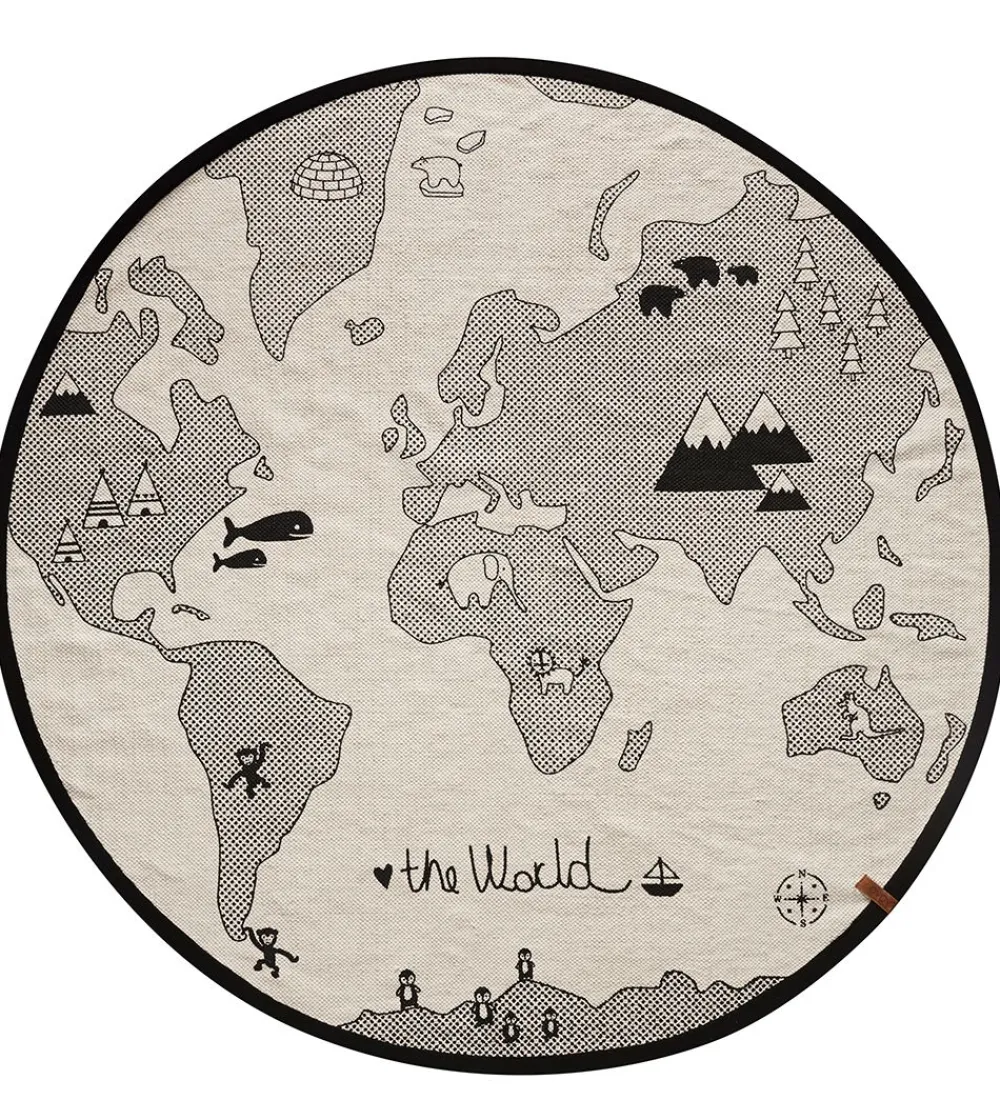 Gulvtæpper-OYOY Gulvtæppe - 135 cm - World - Råhvid/Sort