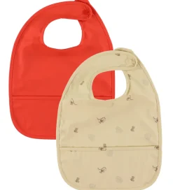 OYOY Spisetid|Hagesmække*Hagesmække - 2-pak - PU - Dino - Butter/Cherry Red
