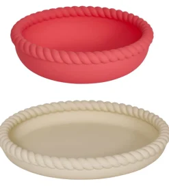 OYOY Tallerkener|Spisesæt*Spisesæt - Silikone - 2 dele - Mellow - Vanilla/Cherry Red