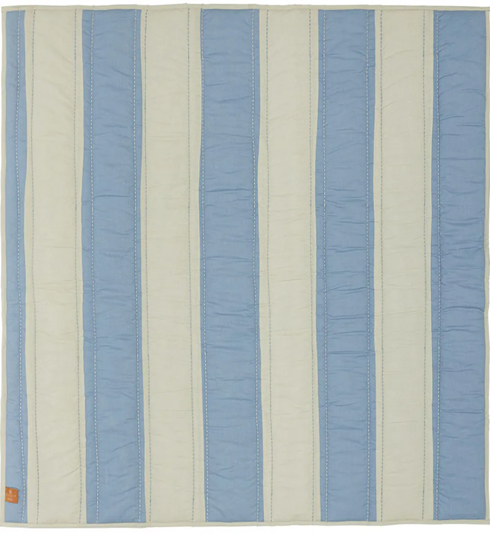 Tæpper-OYOY Tæppe - Striped Quilted - Blue/Clay