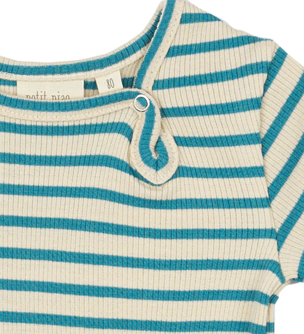 Sommerdragter-Petit Piao Sommerdragt - Rib - Modal - Turquise/Dark Off White