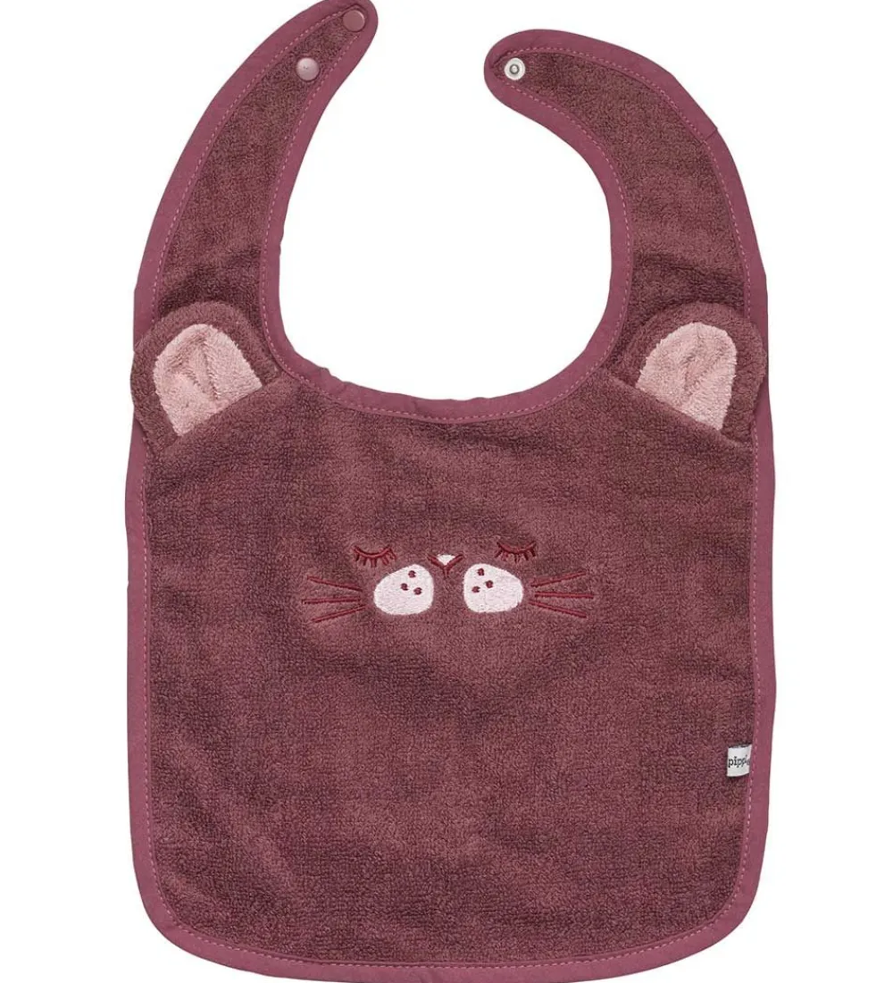 Hagesmække-Pippi Baby Pippi Hagesmæk - Frotté - Rose Brown m. Kat