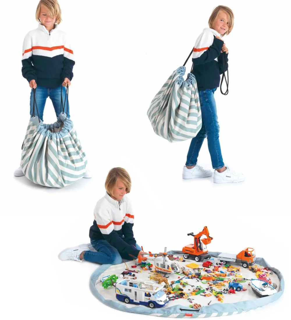 Play&Go Opbevaringstæpper*Legetøjstæppe - Ø140 cm - Stripes Green