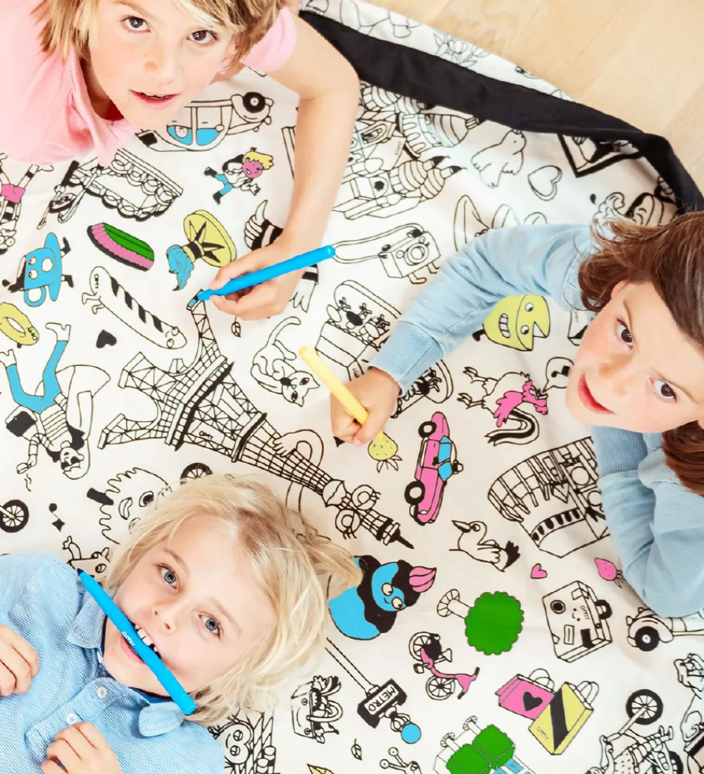 Play&Go Opbevaringstæpper*x OMY Legetøjstæppe m. Stoftuscher - Ø140 cm - Paris