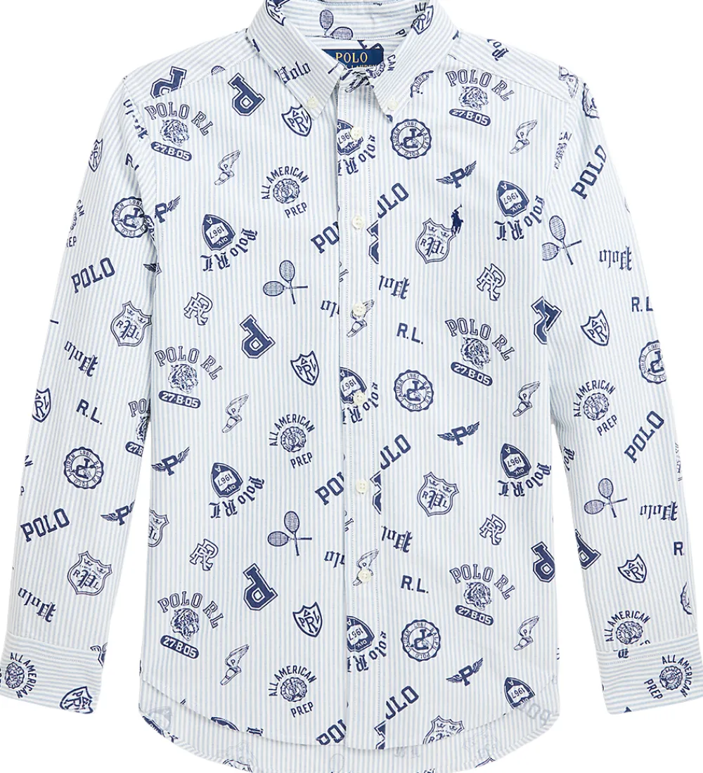 Polo Ralph Lauren Konfirmationstøj*Skjorte - Hvid/Lyseblåstribet m. Navy