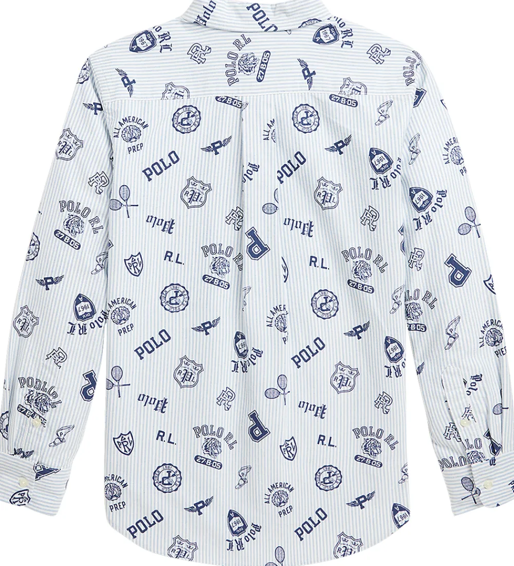 Polo Ralph Lauren Konfirmationstøj*Skjorte - Hvid/Lyseblåstribet m. Navy