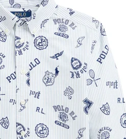Polo Ralph Lauren Konfirmationstøj*Skjorte - Hvid/Lyseblåstribet m. Navy