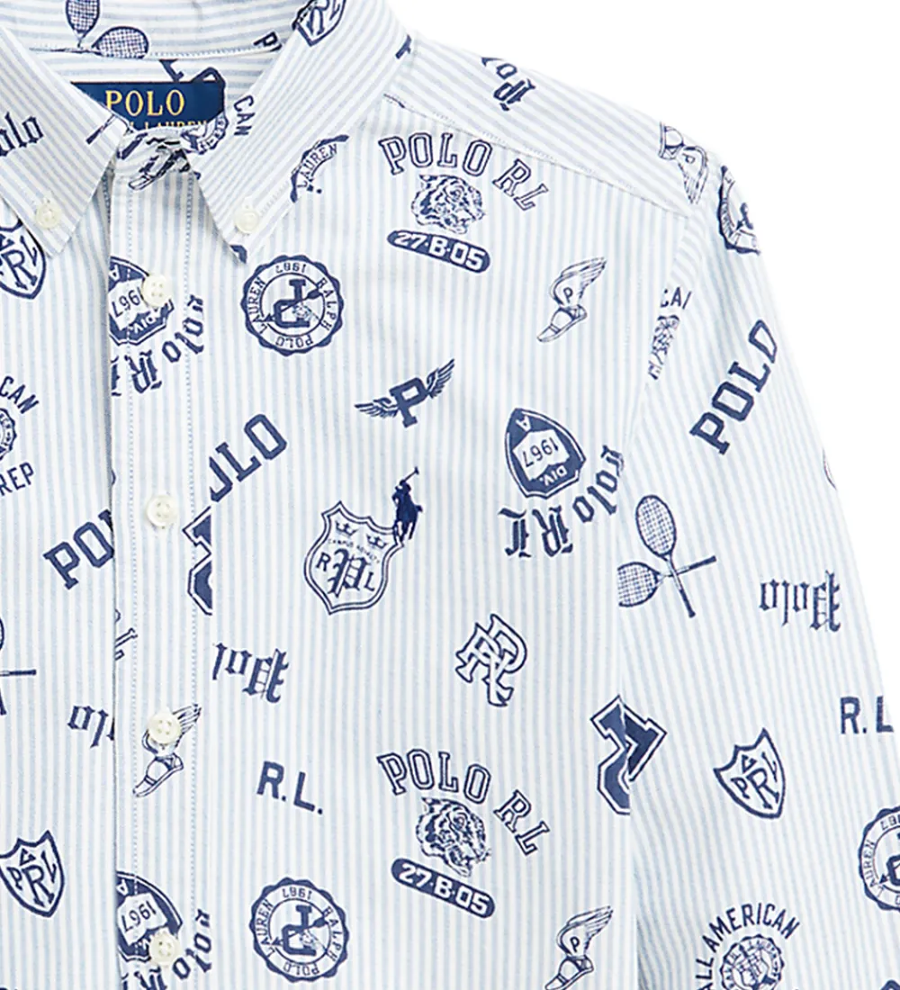 Polo Ralph Lauren Konfirmationstøj*Skjorte - Hvid/Lyseblåstribet m. Navy