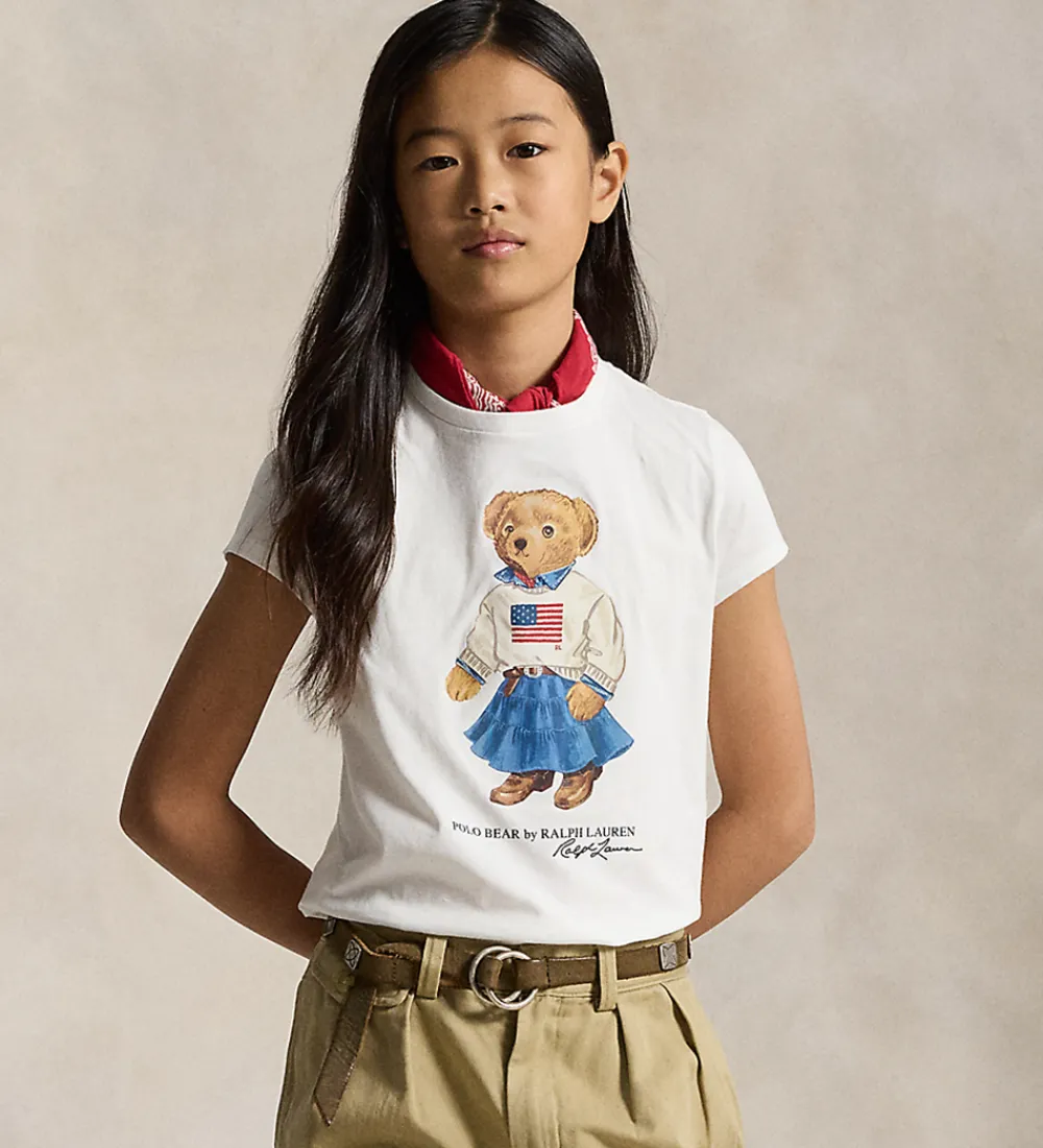 T-Shirts|Pigetøj-Polo Ralph Lauren T-shirt - Hvid m. Bamse