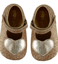 Begyndersko-Pom Pom Ballerina Hjemmesko - Beginners Heart - Gold Glitter