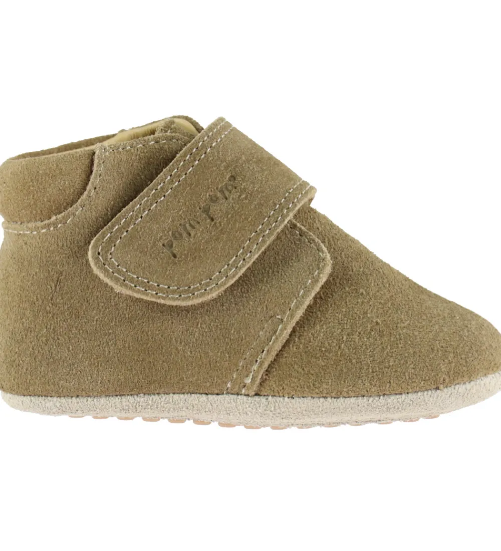 Begyndersko-Pom Pom Skindfutter - Beginners Velcro - Kakhi Suede
