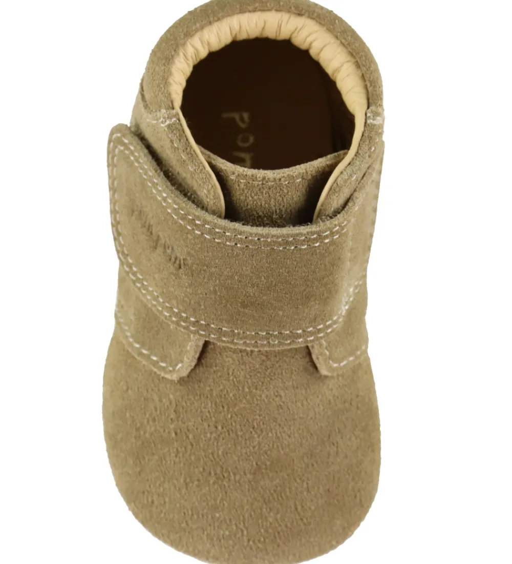 Begyndersko-Pom Pom Skindfutter - Beginners Velcro - Kakhi Suede
