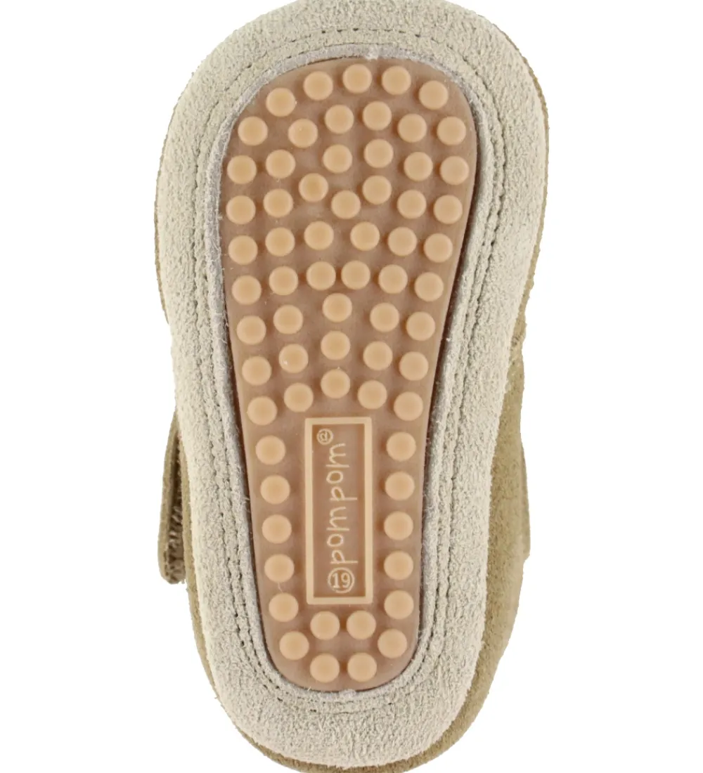 Begyndersko-Pom Pom Skindfutter - Beginners Velcro - Kakhi Suede