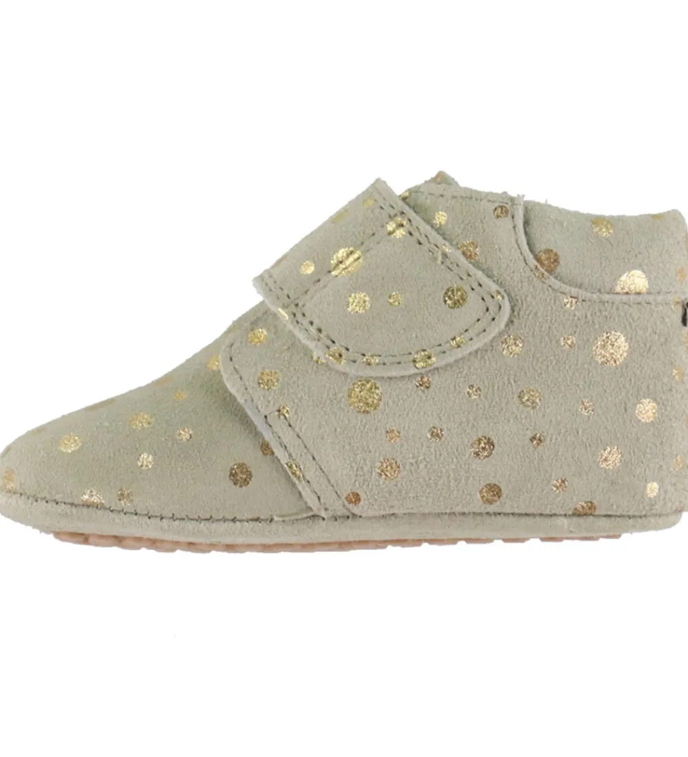 Børnesko Og Babysko|Begyndersko-Pom Pom Skindfutter - Beginners Velcro - Noos - Gold Dot