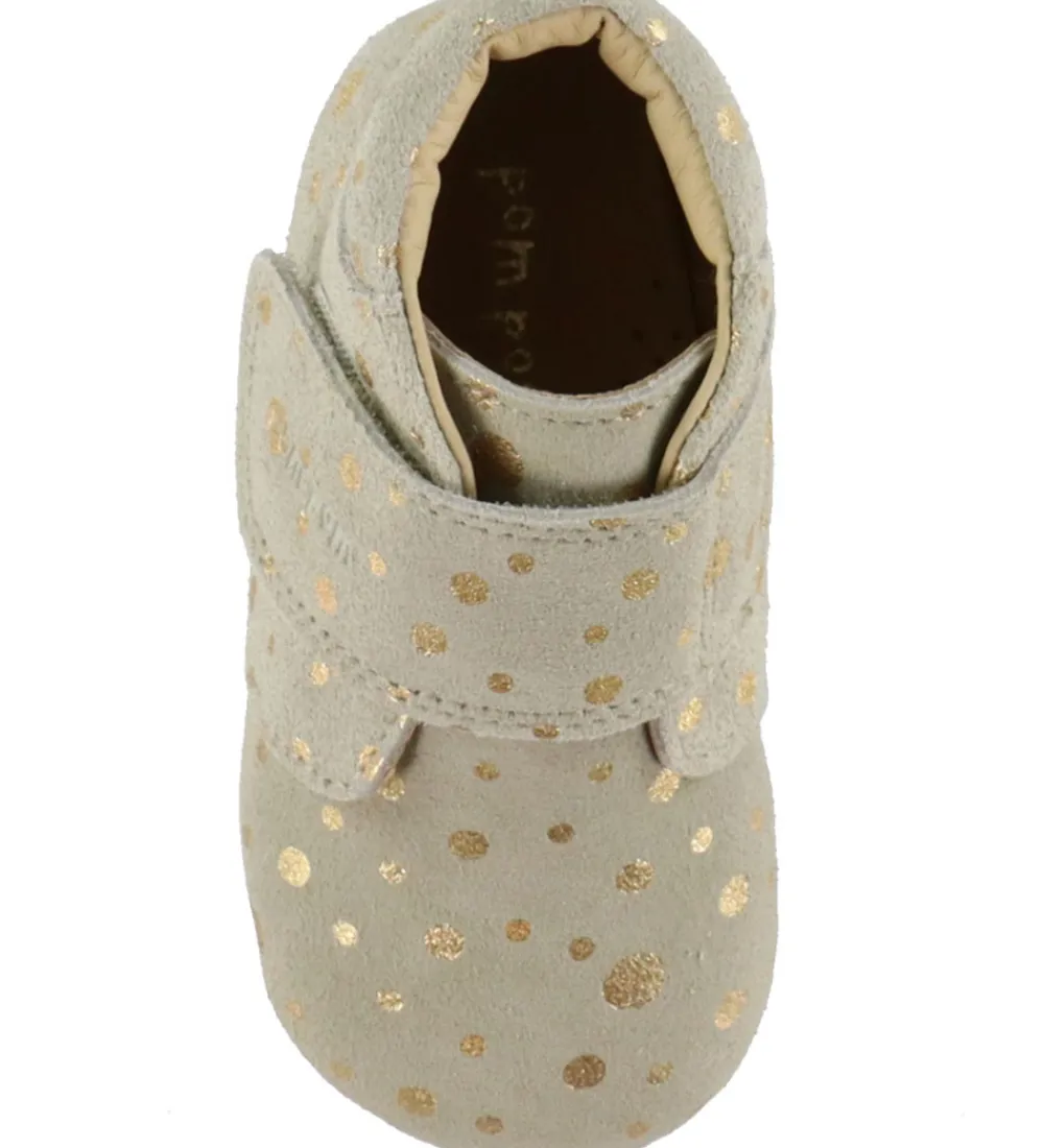 Børnesko Og Babysko|Begyndersko-Pom Pom Skindfutter - Beginners Velcro - Noos - Gold Dot