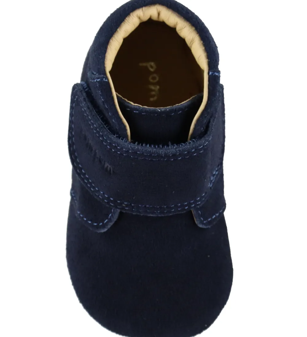 Pom Pom Begyndersko*Skindfutter - Beginners Velcro - Navy Suede