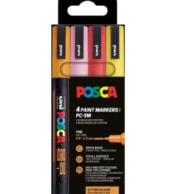 Posca Tuscher Og Farver*Tuscher - PC-3M - 4 stk. - Orange/Rosa/Rød/Gul m. Glimmer
