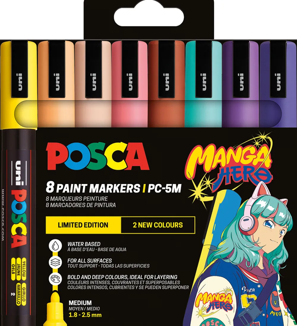 Tuscher Og Farver|Kreativ Leg-Posca Tuscher - PC-5M - 8 stk. - Manga Hero