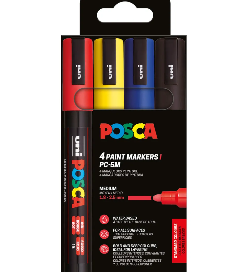 Tuscher Og Farver-Posca Tuscher - PC-5M - 4 stk. - Rød/Gul/Blå/Sort