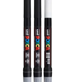 Posca Tuscher Og Farver*Tuscher m. Pensel-spids - PCF-350 - 3 stk. - Hvid/Sort