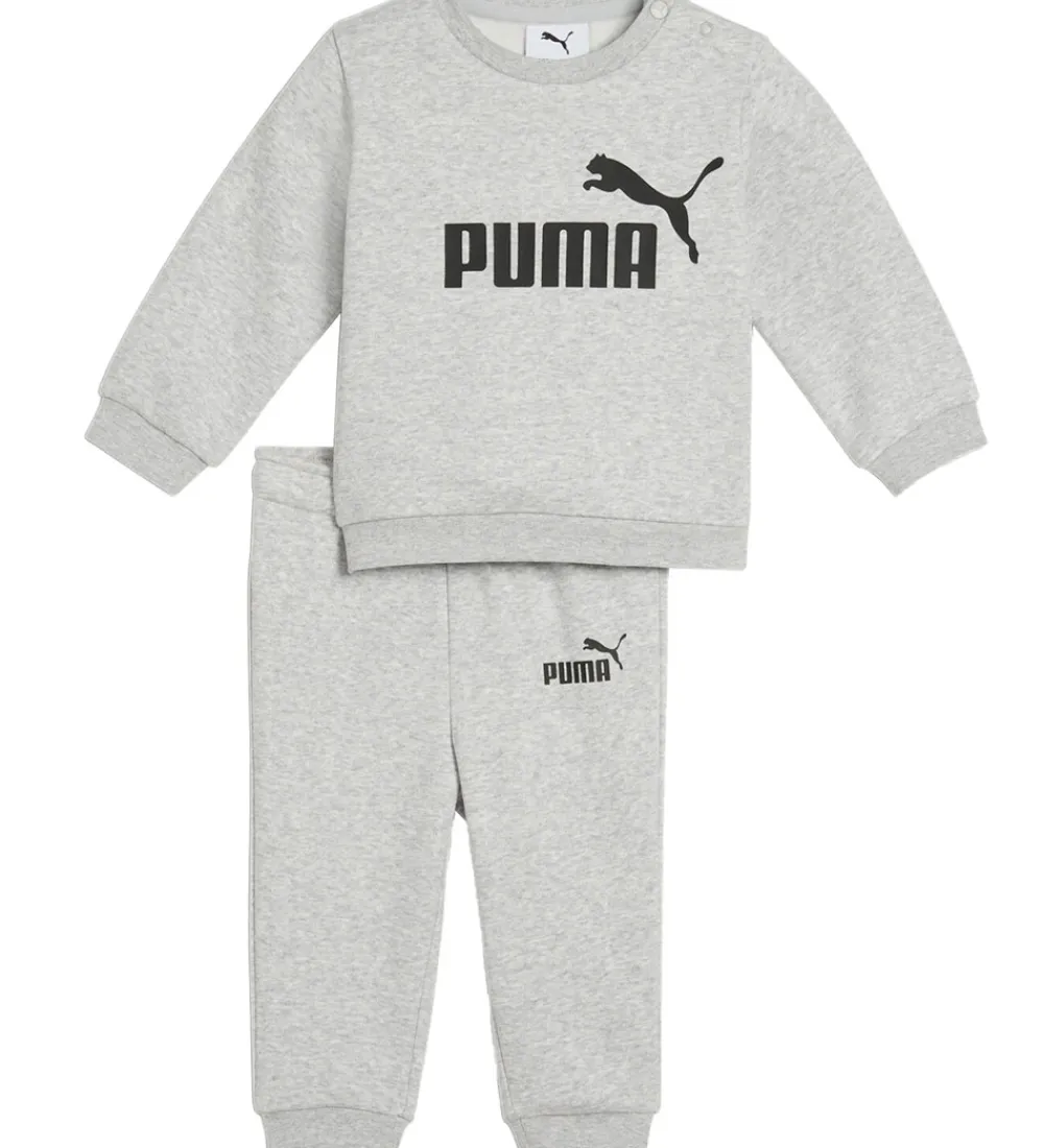 Træningssæt-Puma Sweatsæt - Minicats Ess Crew - Light Gray Heather