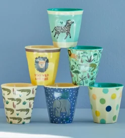 Rice Kop Og Tudekop*Kopper - Melamin - 6 stk. - 160 ml - Blå/Jungle Print