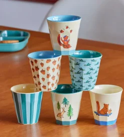 Rice Kop Og Tudekop*Kopper - Melamin - 6 stk. - 160 ml - Blå/Happy Forest Print
