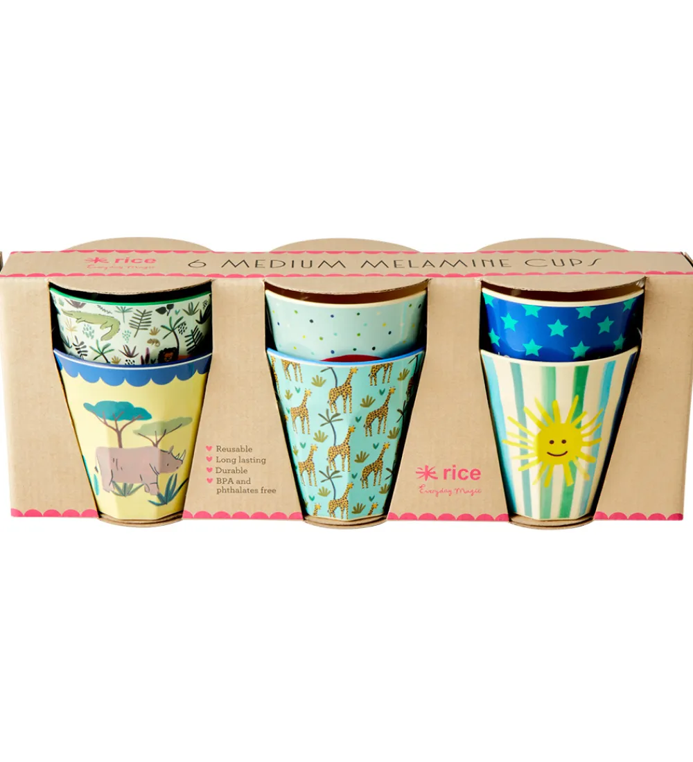 Rice Kop Og Tudekop*Kopper - Melamin - 6 stk. - 160 ml - Blå/Funky Prints